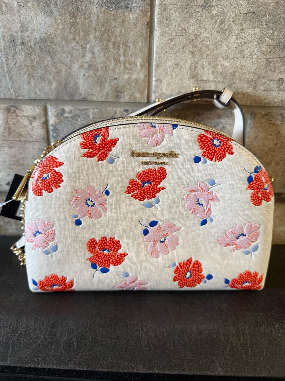 kate spade Cream Floral Dome Crossbody with Red & Pink Blooms